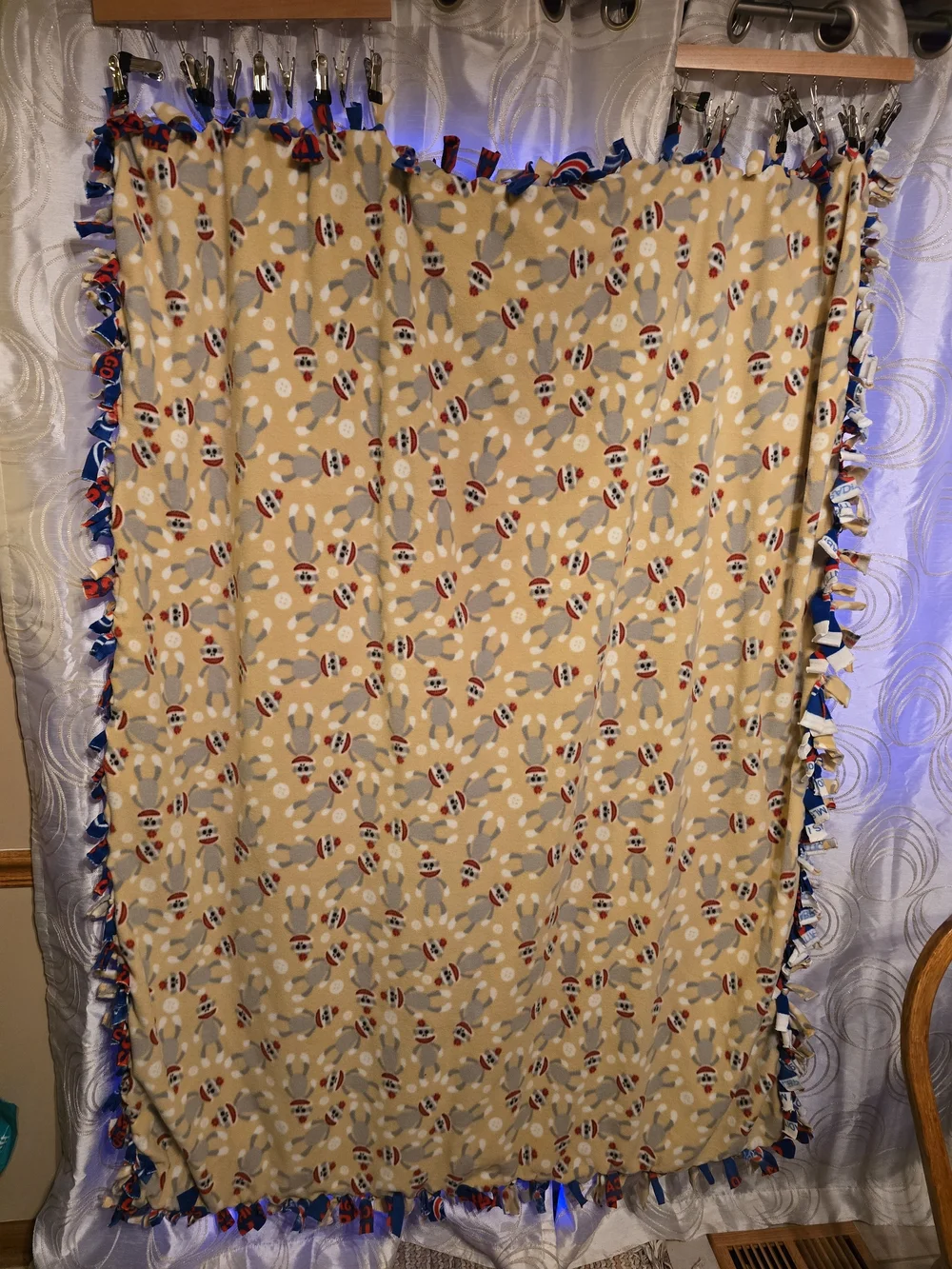 Cozy Sock Monkey Fleece Throw Blanket - Beige